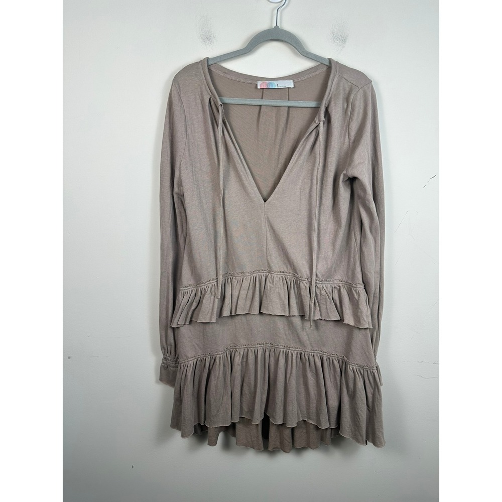 Free People Beach Tunic Dress Womens Small Taupe Very Good Ruffle Tiered Boho